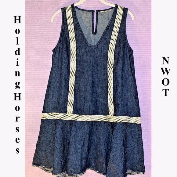 New Without Tags Holding Horses Denim Sleeveless Lace Mini Dress Blue Je… - Picture 3 of 9
